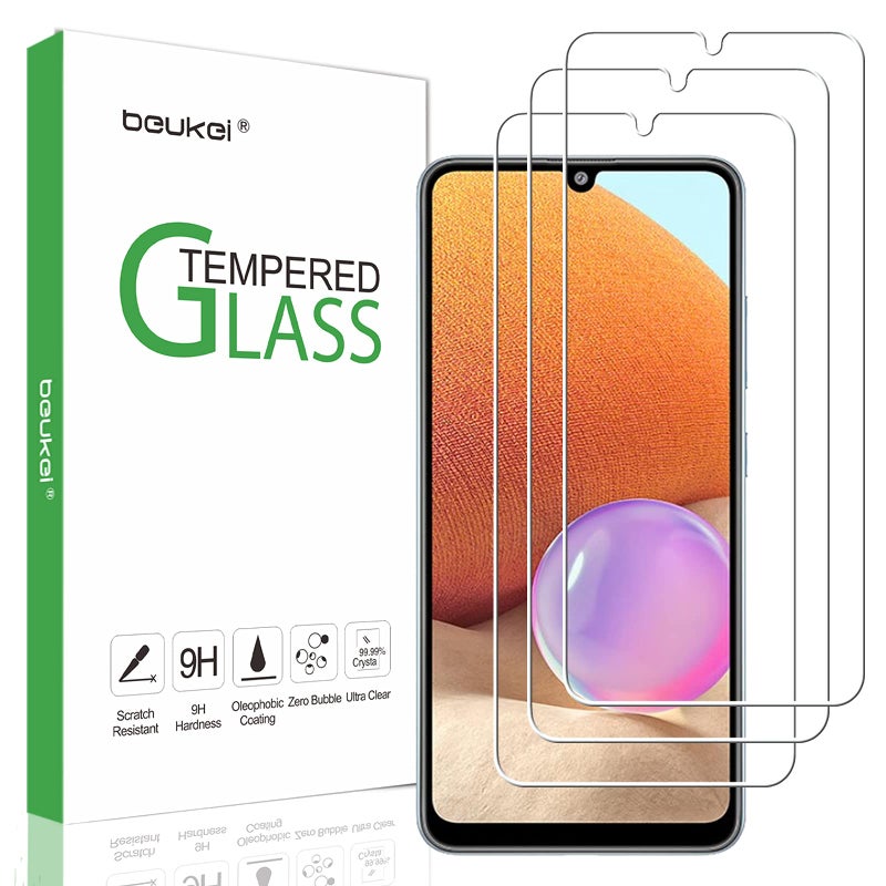 beukei (3 Pack) Compatible for Samsung Galaxy A32 4G / A22 4G / A31 Screen Protector Tempered Glass, 9H Hardness, 6.4 inch Anti Scratch, Bubble Free - Image 1